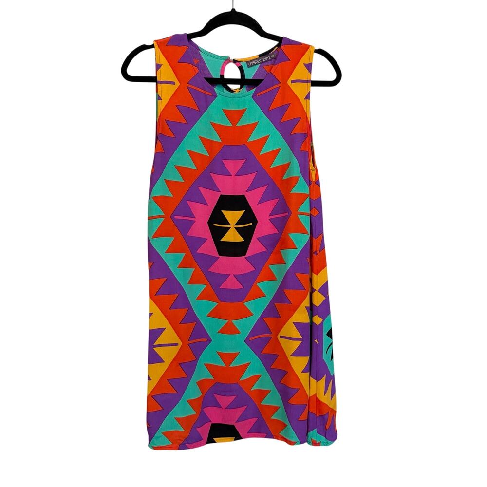 Mister Zimi Geometric Tank Shift Dress Small Colorful Maximalist Boho Summer